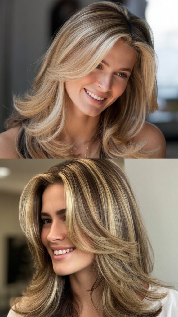 Layered Hair With Money Piece Highlights