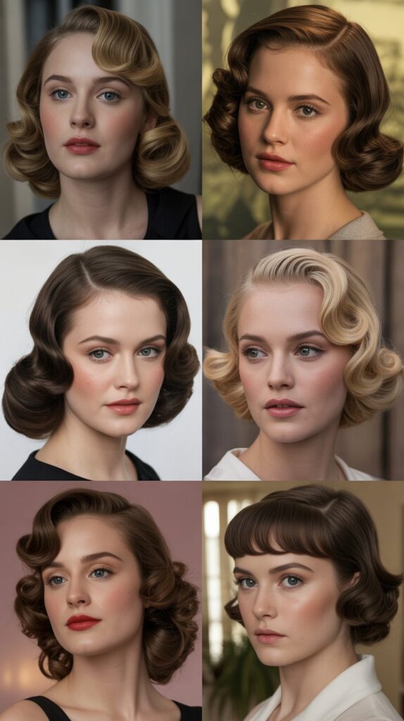 Vintage-Inspired Medium Hair with Curtain Bangs