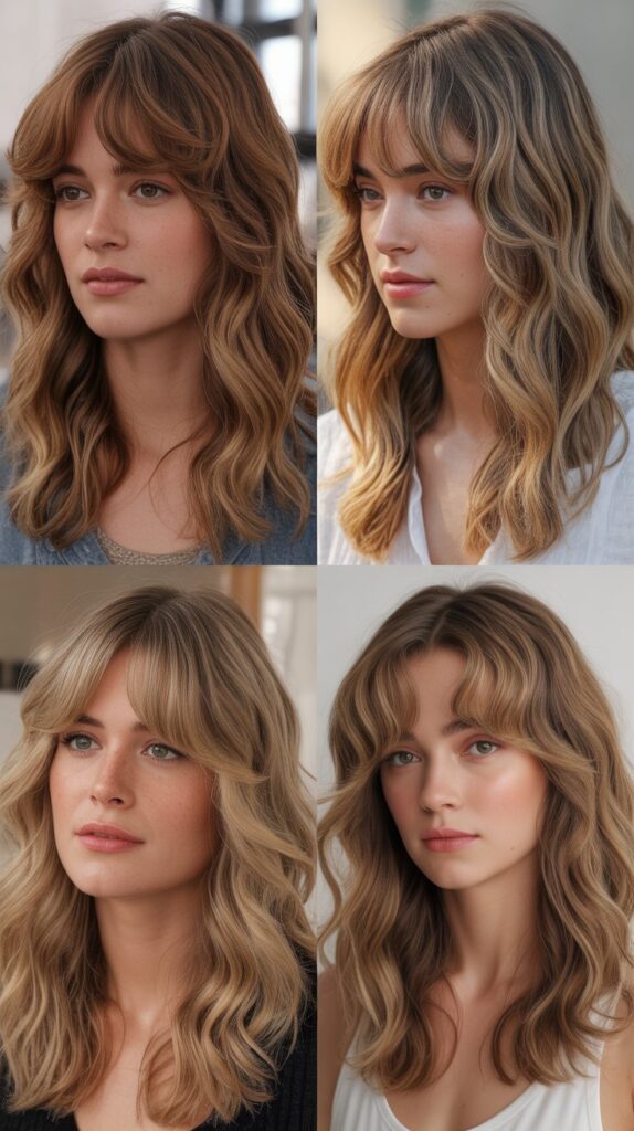 Wavy Medium Hair with Curtain Bangs