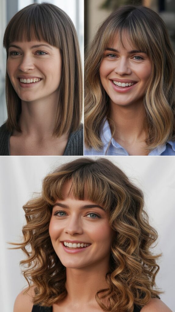 Balayage Medium Length with Curtain Bangs