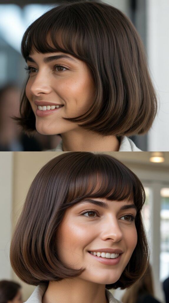 Straight Long Bob with Arched Bangs