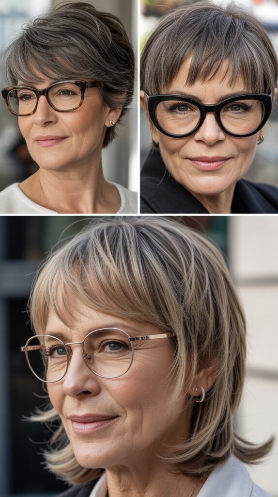 37 Best Bangs for Women Over 50 Who Wear Eyeglasses 18 Sliced Bangs