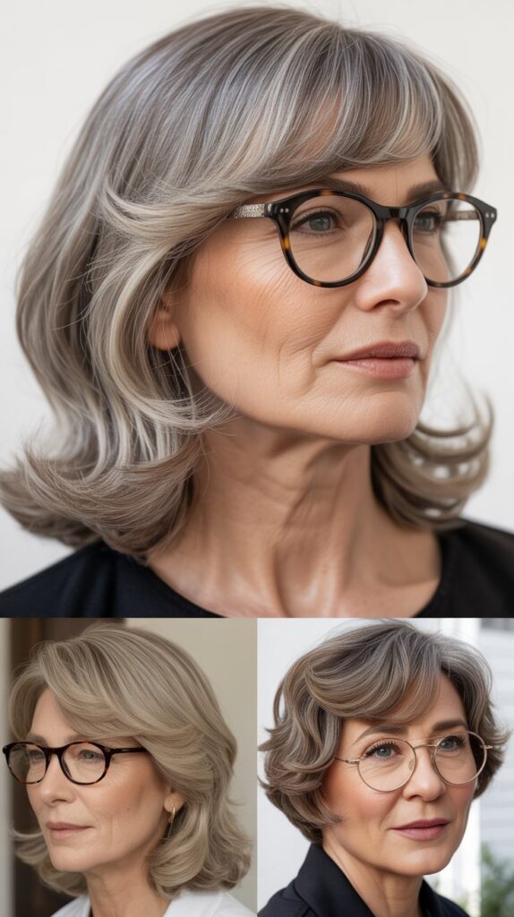 37 Best Bangs for Women Over 50 Who Wear Eyeglasses 33 Graduated Side Bangs
