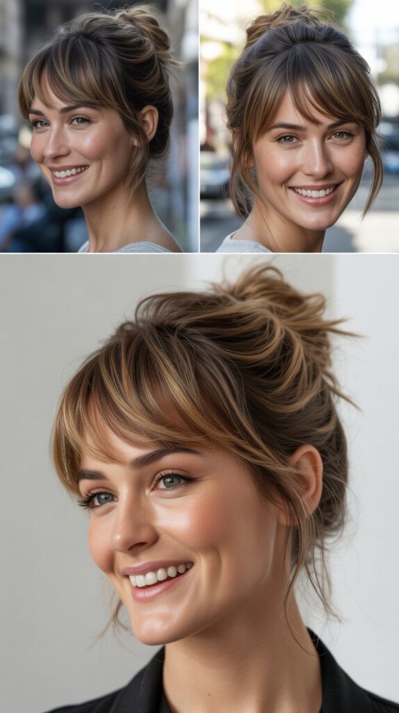 Textured Bun with Asymmetrical Bangs