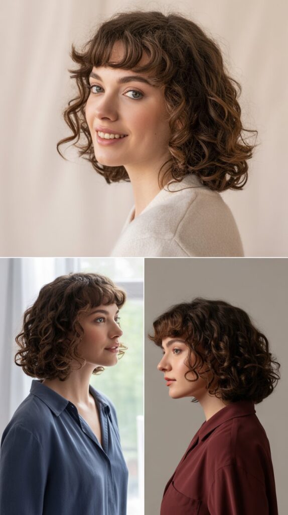 Loose Curls with Curved Bangs