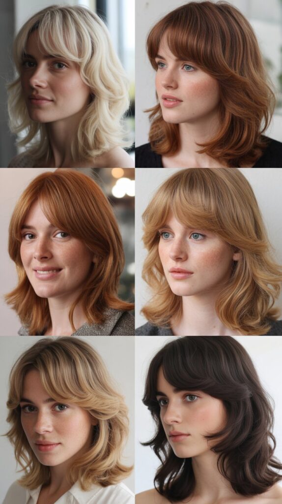 56 Medium-Length Hairstyles With Bangs for a Trendy Look 2 Wispy Curtain Bangs for Effortless Elegance