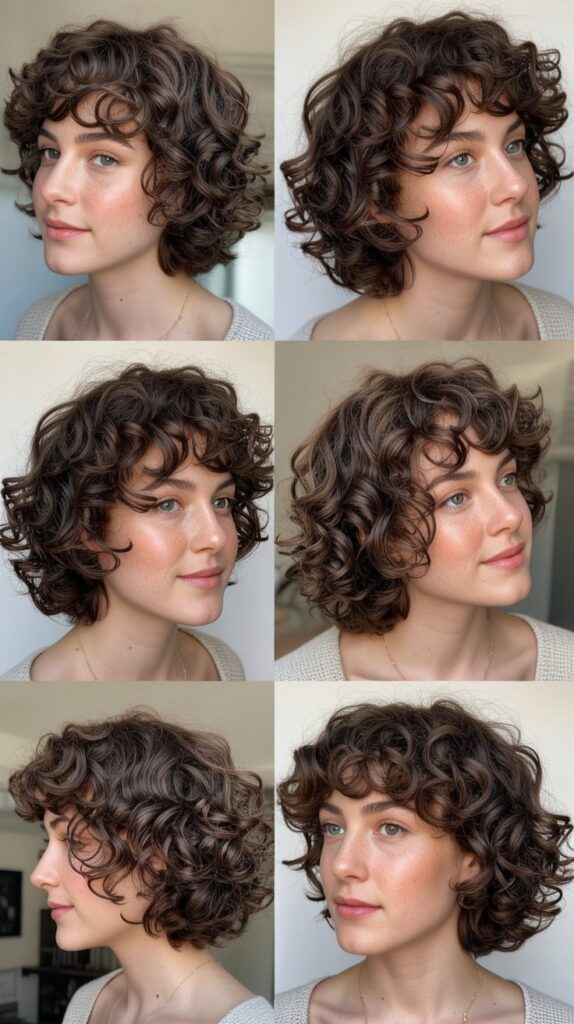 34 Gorgeous Medium-Length Hair With Bangs Ideas for a Modern Update 30 Curly Bob with Face-Framing Curly Bangs