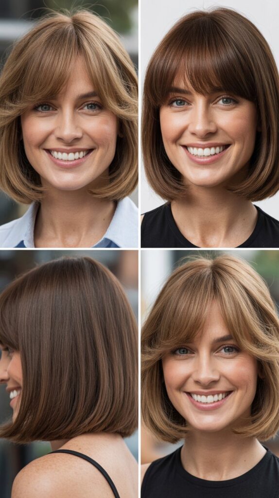 Blunt Cut Lob with Wispy Curtain Bangs