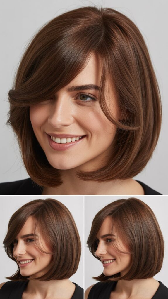  Long Bob with Side Part and Swoopy Bangs