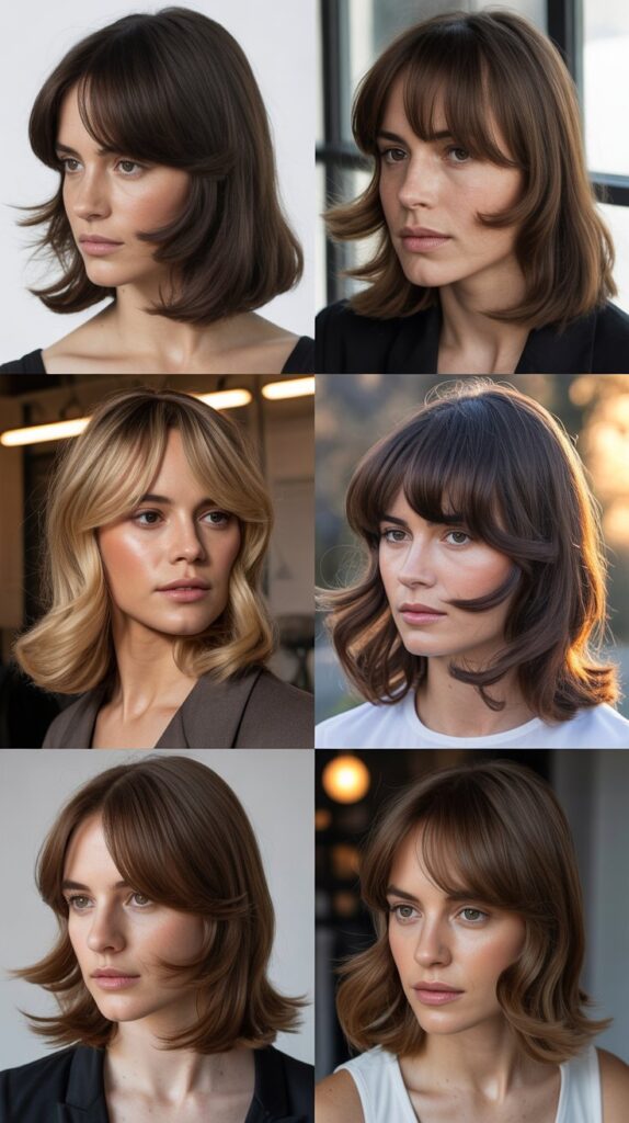 56 Medium-Length Hairstyles With Bangs for a Trendy Look 43 Deep Side Part with Long Bangs