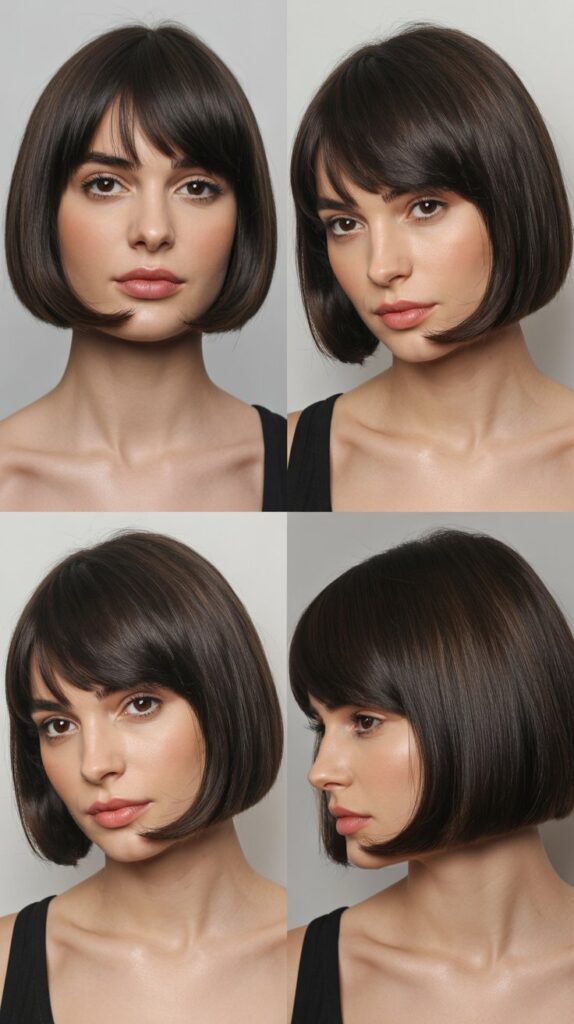 34 Gorgeous Medium-Length Hair With Bangs Ideas for a Modern Update 18 Straight Bob with Curved Bangs