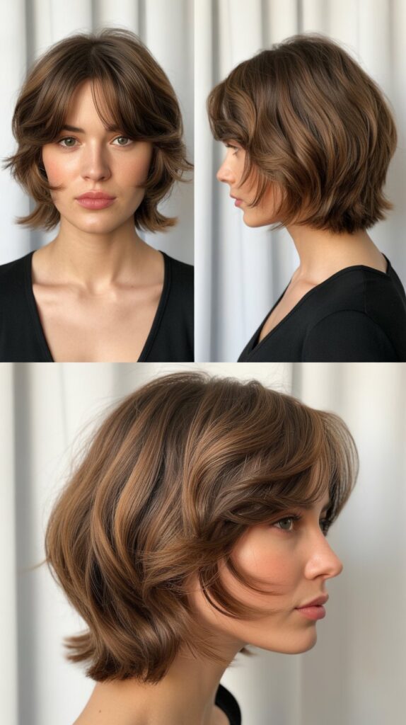 Layered Lob Shag With Wispy Curtain Bangs