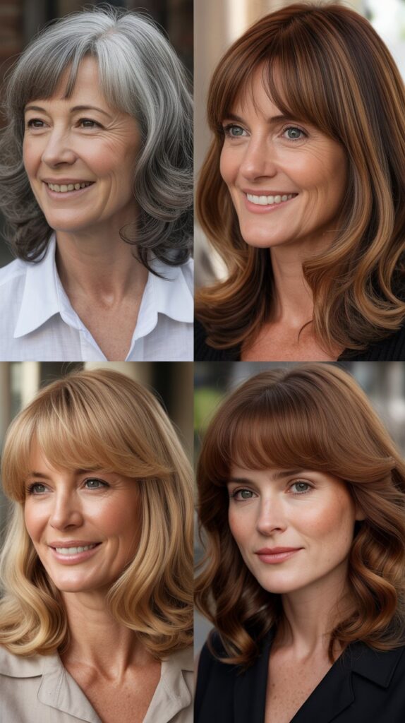 Blended Curtain Bangs with Medium Collarbone Cut