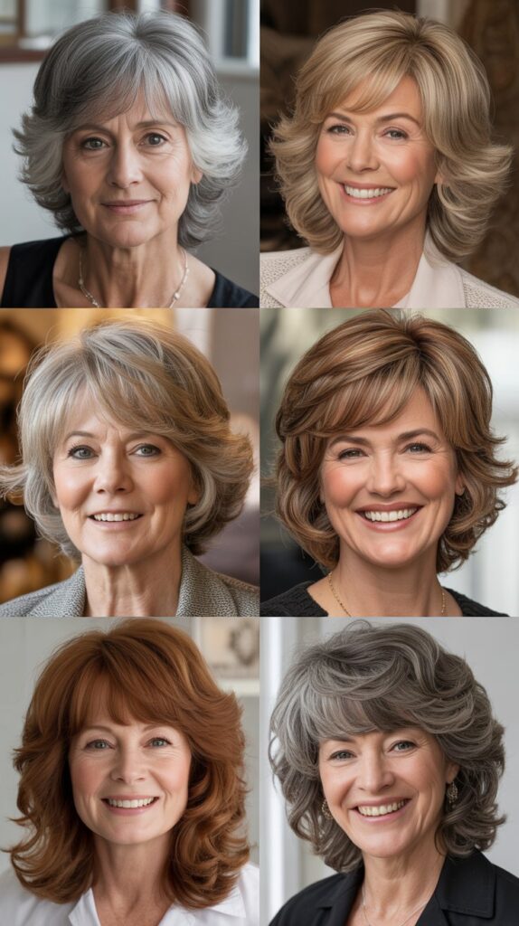 Feathered Full Bangs with Layered Medium Cut