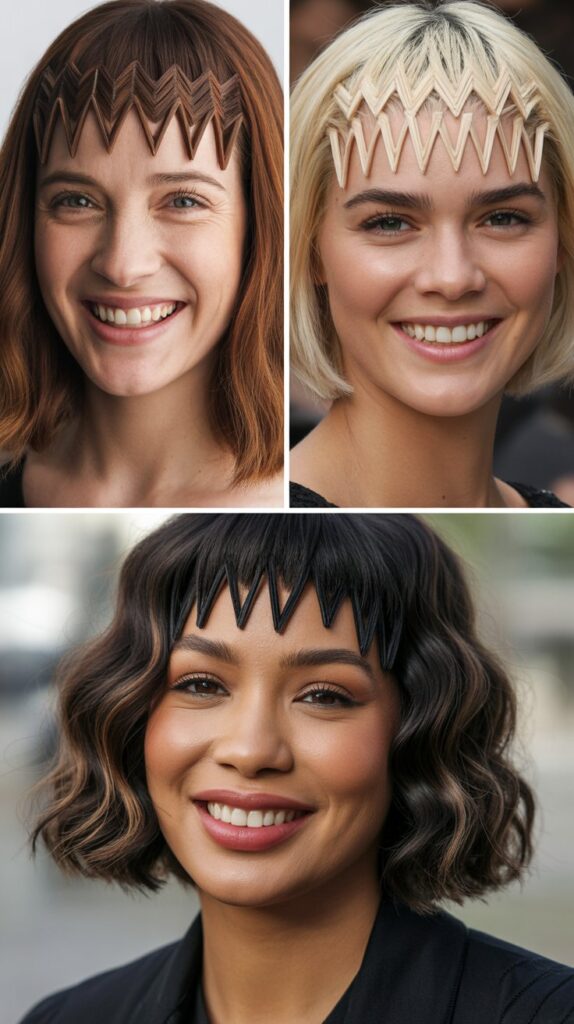 56 Medium-Length Hairstyles With Bangs for a Trendy Look 34 Zigzag Parted Bangs