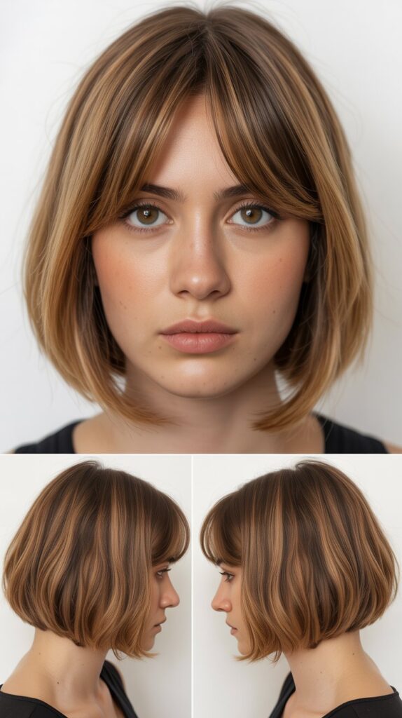 42 Medium Haircuts With Bangs for Thin Hair That Add Volume 37 Stacked Lob With Curtain Bangs