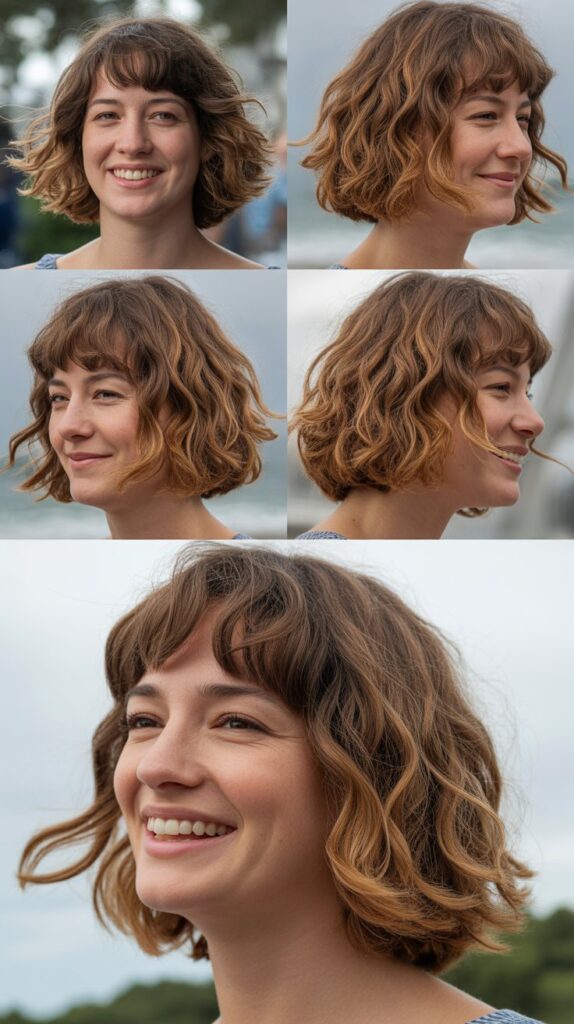 Beachy Waves With Side-Swept Long Bangs