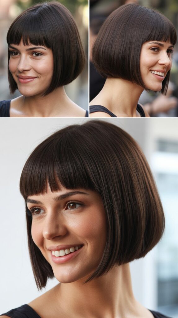 42 Medium Haircuts With Bangs for Thin Hair That Add Volume 10 Inverted Bob With Straight-Across Bangs