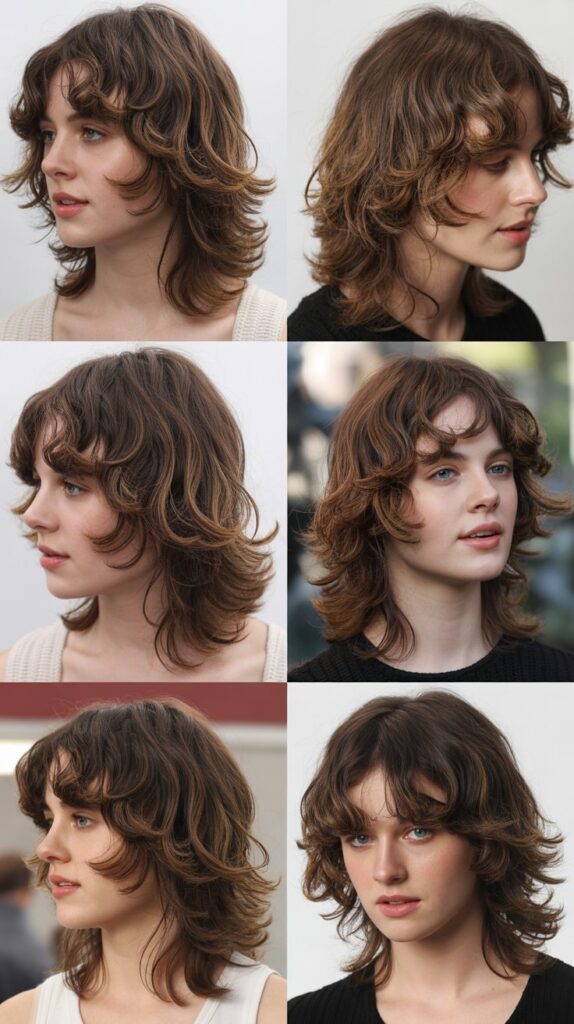 34 Gorgeous Medium-Length Hair With Bangs Ideas for a Modern Update 15 Wavy Shag with Curtain Fringe