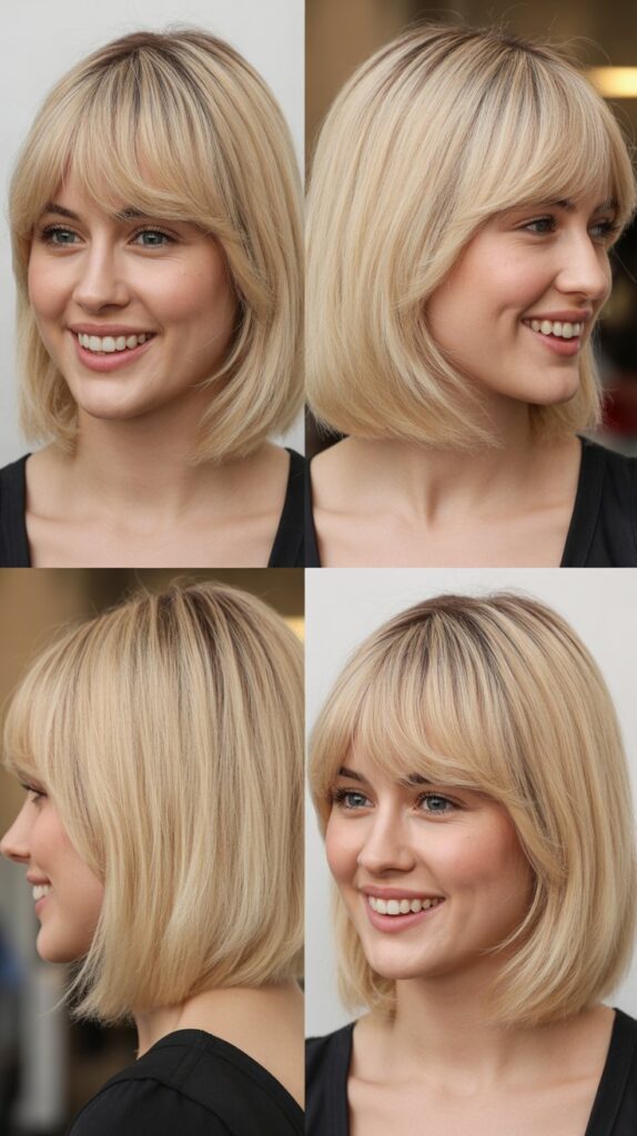 Blunt Lob with Brow-Skimming Bangs