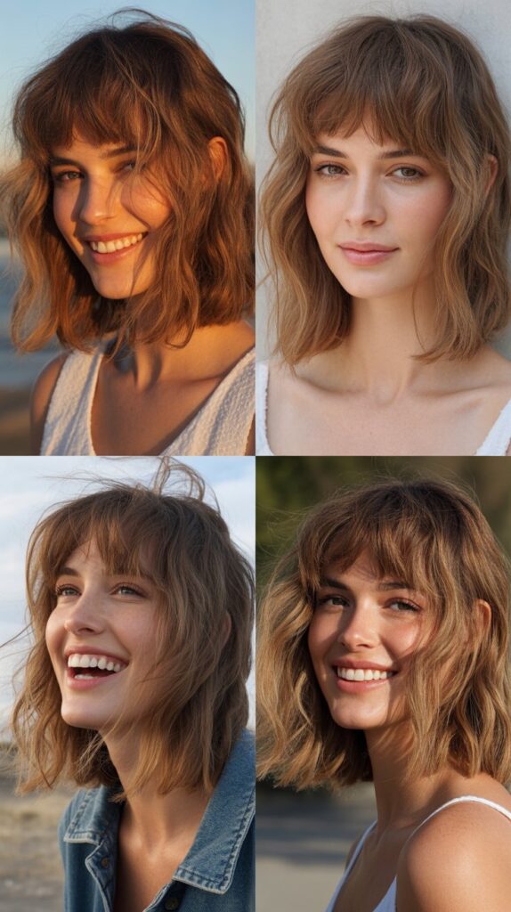 Tousled Medium Waves with Curtain Bangs