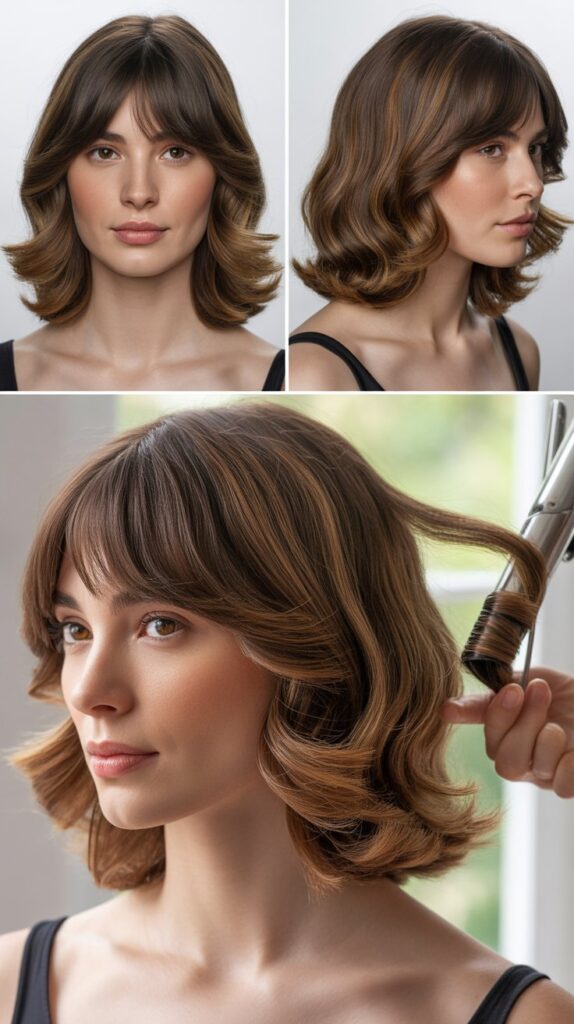  Classic Curtain Bangs with Layered Waves