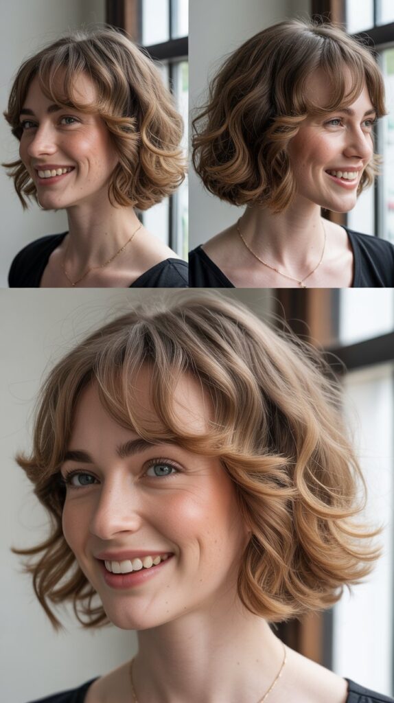Wispy Side Bangs with Medium Wavy Bob
