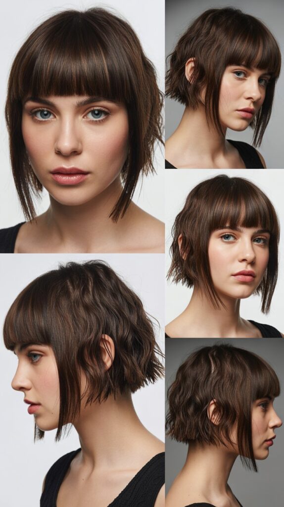 34 Gorgeous Medium-Length Hair With Bangs Ideas for a Modern Update 22 Choppy Bob with Straight Bangs