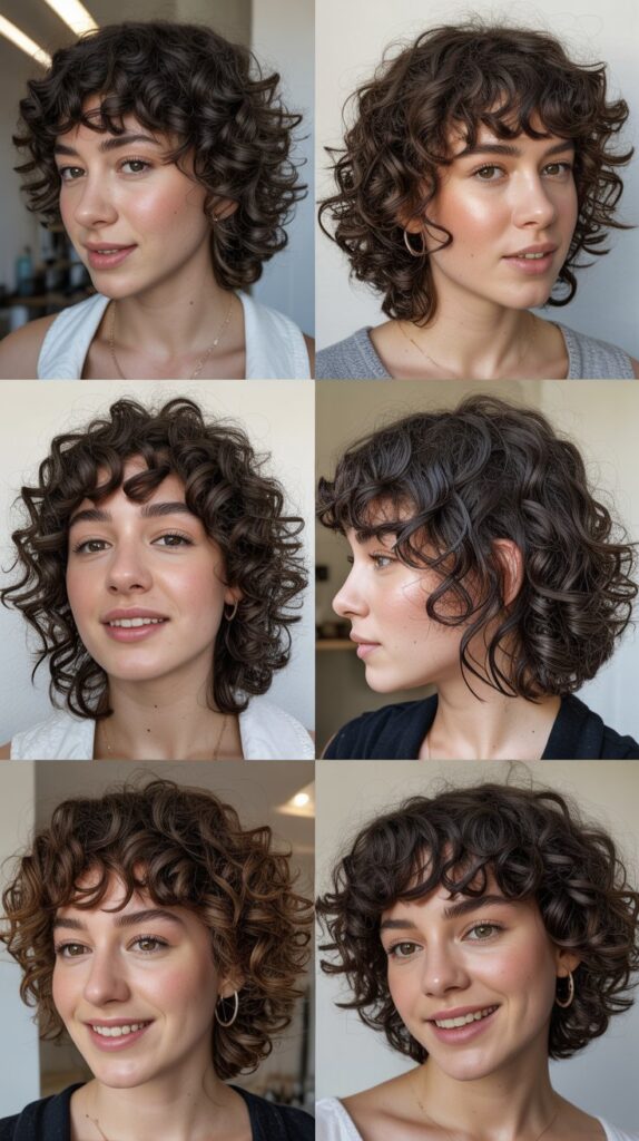34 Gorgeous Medium-Length Hair With Bangs Ideas for a Modern Update 7 Curly Lob with Curly Bangs