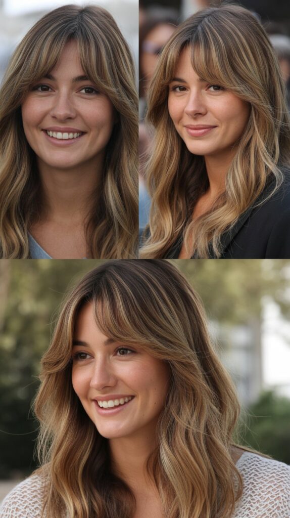 Soft Curtain Bangs with Medium Balayage Highlights