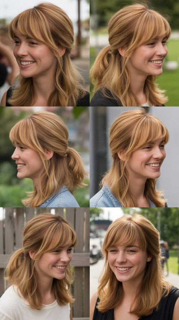 Medium-Length Honey Blonde Hair with Wispy Side Bangs
