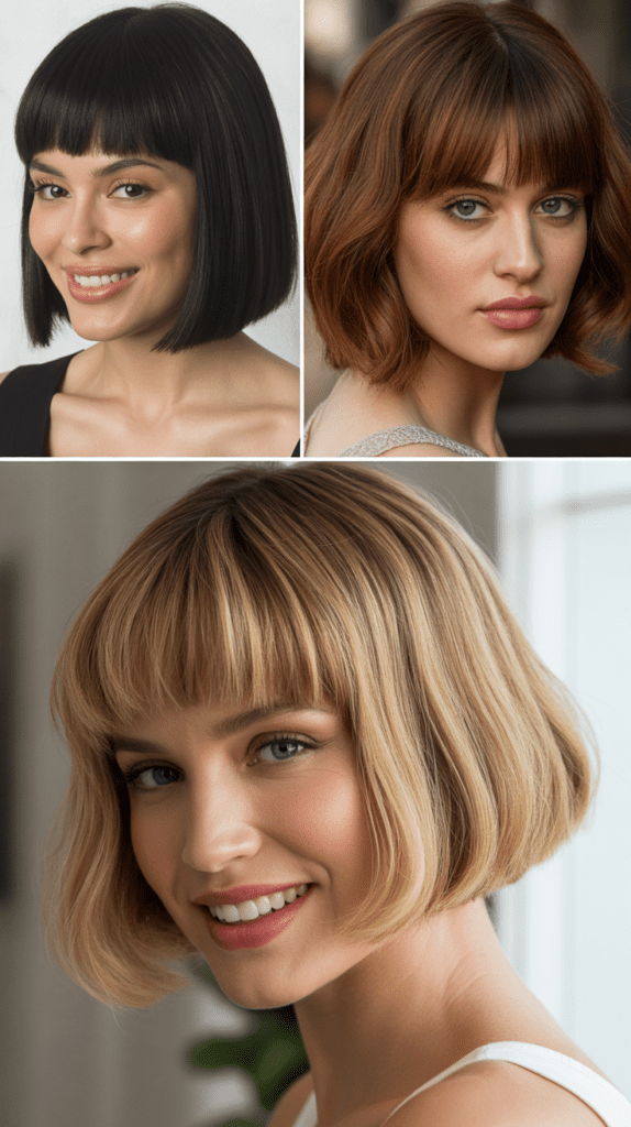 33 Chic Medium Haircuts With Bangs for Women Who Want a Fresh Style 2 Blunt Cut Bob with Heavy Fringe