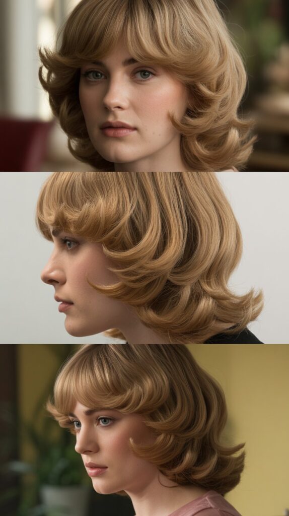 33 Flattering Medium Haircuts With Bangs for Round Faces 29 Feathered Bangs with Collarbone Layers