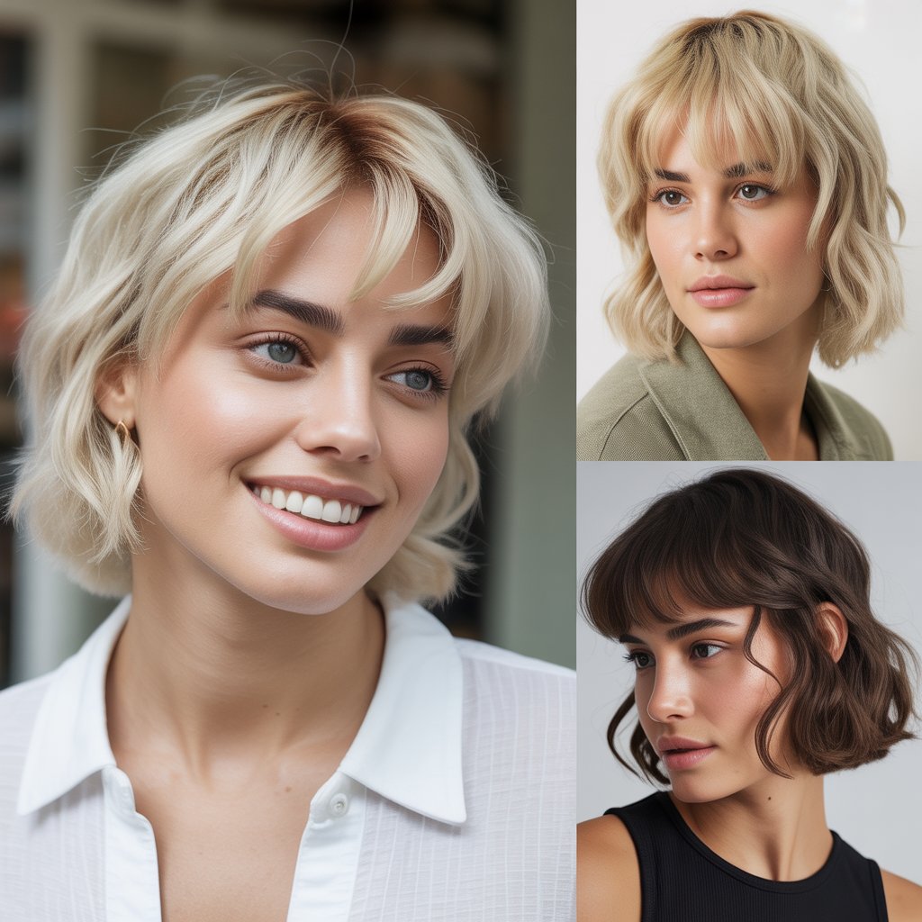 Ash Blonde Collarbone Cut with Diagonal Bangs
