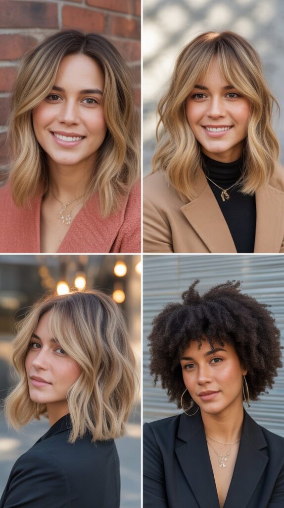 Butterscotch Blonde Lob with Choppy Side Bangs