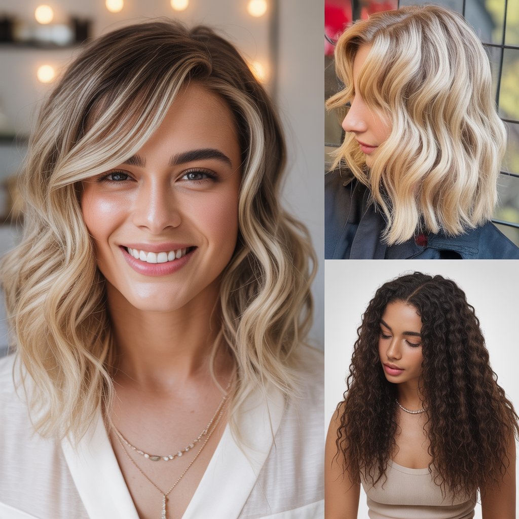 Champagne Blonde Waves with Side Swept Fringe