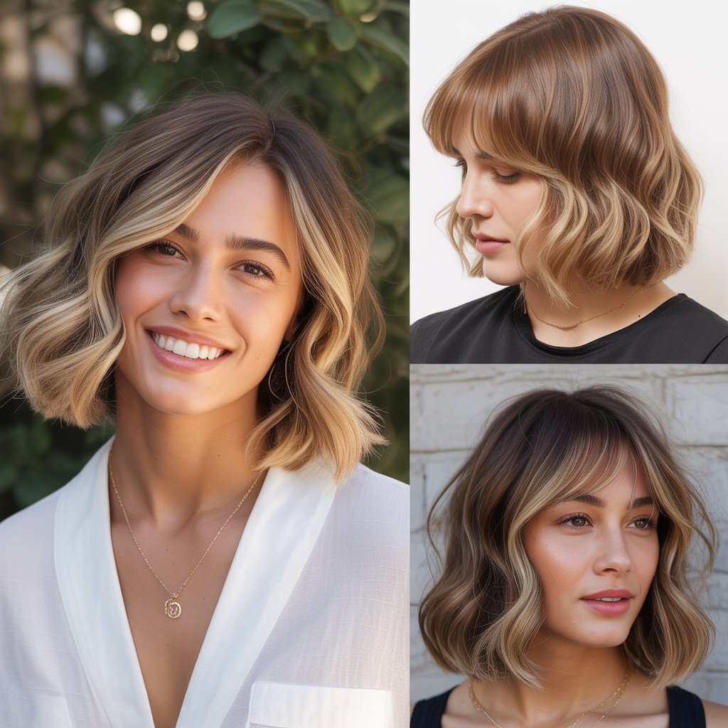  Honey Butter Blonde Lob with Sweeping Side Bangs