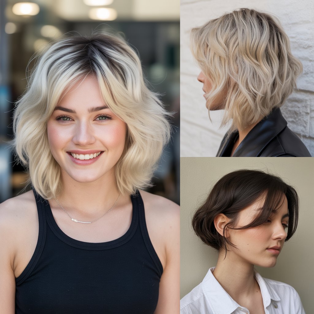 Icy Blonde Shoulder-Length Cut with Feathered Side Bangs