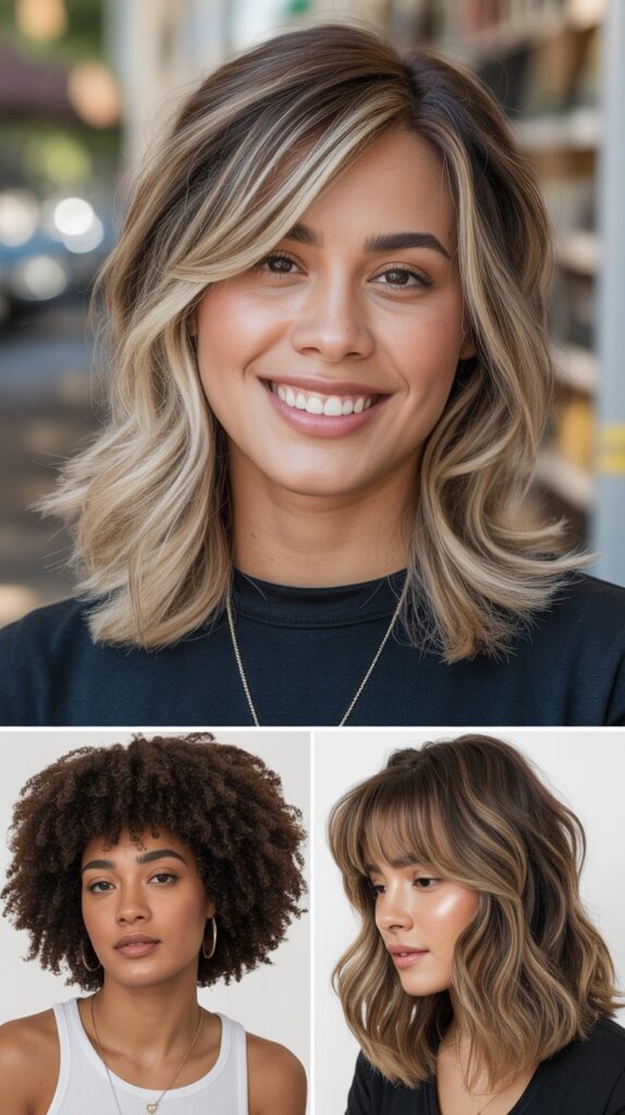 Toasted Almond Blonde Layers with Angled Side Bangs