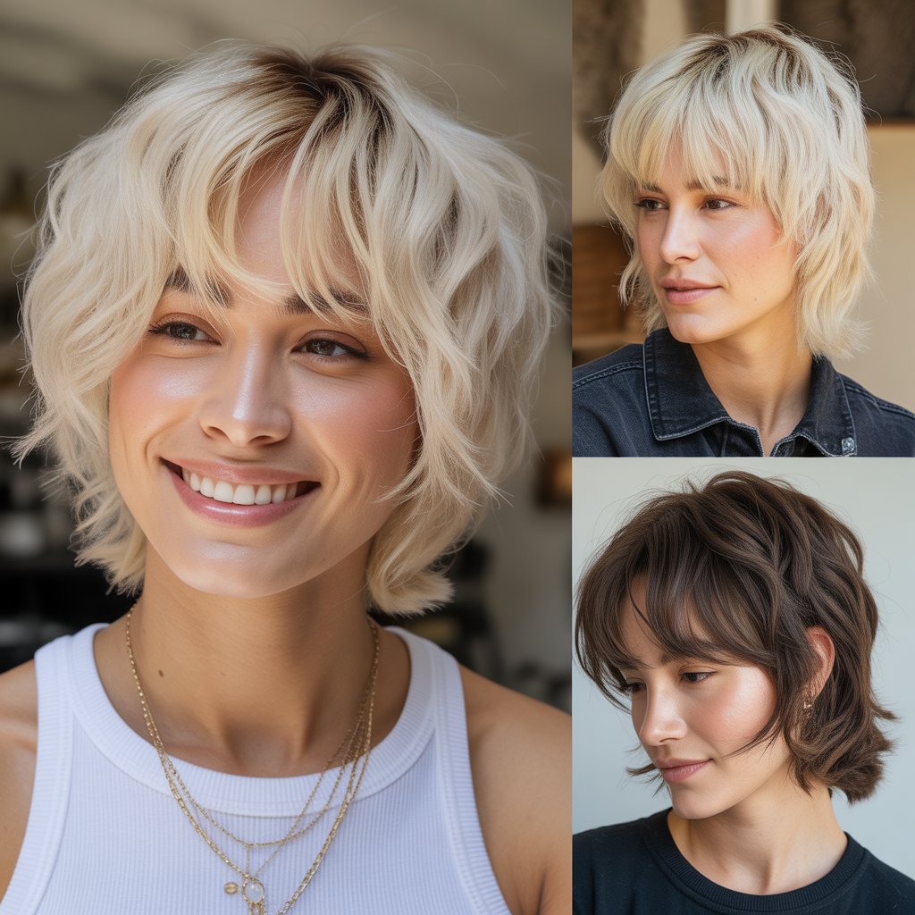 Vanilla Blonde Shag with Piecey Side Bangs