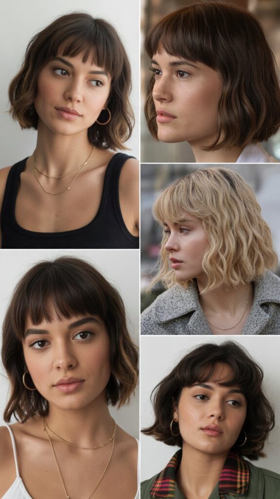 30 Stunning Medium Haircuts With Bangs for Thin Hair That Add Fullness 2 Blunt Cut Bob with Baby Bangs