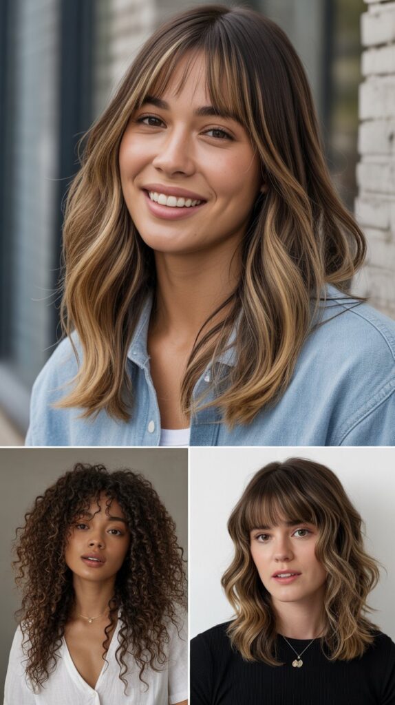 Cascading Layers With Curtain Bangs And Highlights