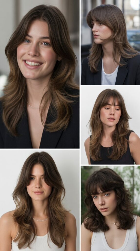 Classic Long Layers With Center-Parted Curtain Bangs