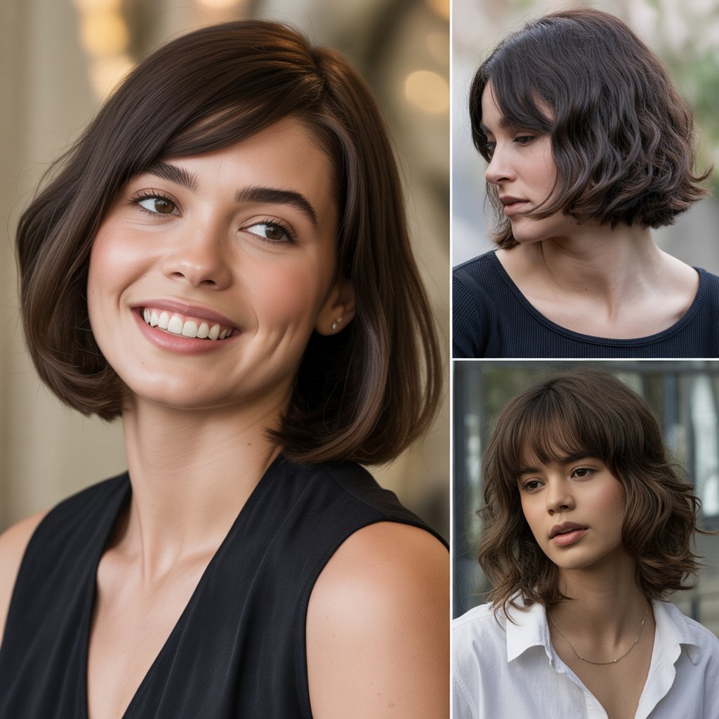 Classic Midi with Side-Parted Bangs for Timeless Grace