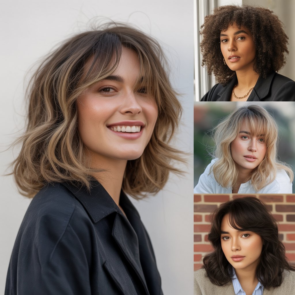 Graduated Layers with Wispy Curtain Bangs for Versatile Sophistication