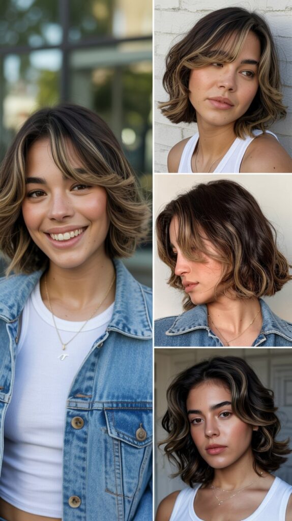 30 Stunning Medium Haircuts With Bangs for Thin Hair That Add Fullness 21 Graduated Lob with Side-Swept Micro Bangs