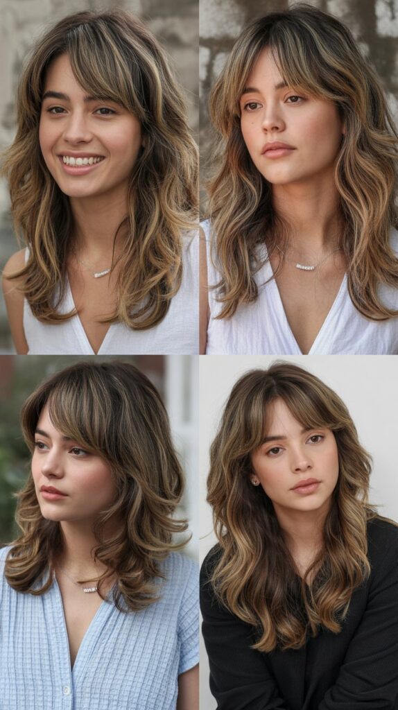 Layered Hair with Side-Swept Bangs