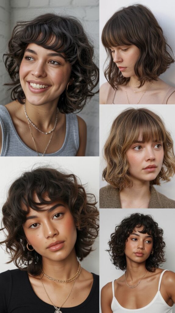 30 Stunning Medium Haircuts With Bangs for Thin Hair That Add Fullness 20 Razored Collarbone Cut with Feathered Curtain Bangs