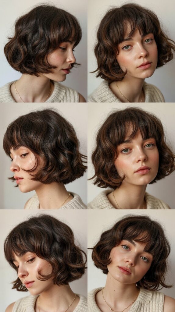 27 Best Medium Haircuts With Bangs That Instantly Transform Your Look 17 Rounded Bob with Curved Fringe