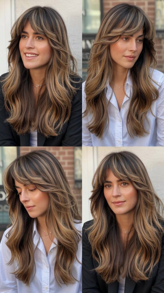 50 Long Layered Haircuts to Try—Front & Back Views 24 Soft Layered Fringe with Long Hair